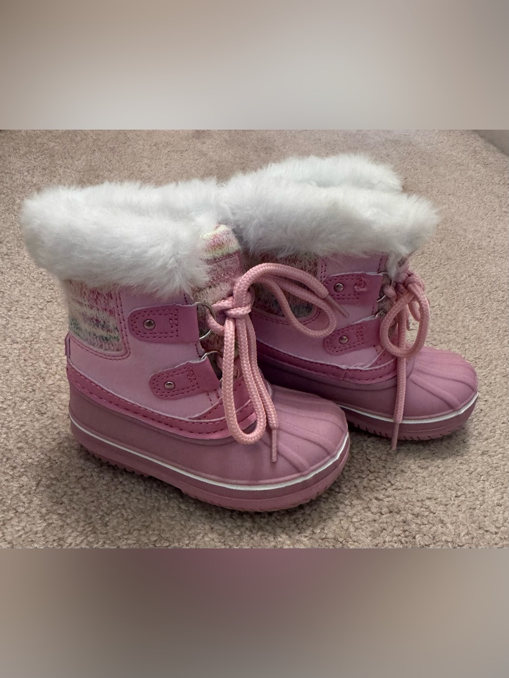 London Fog Collection Pink Faux-Fur Lined Kids Winter Boots - Size 5